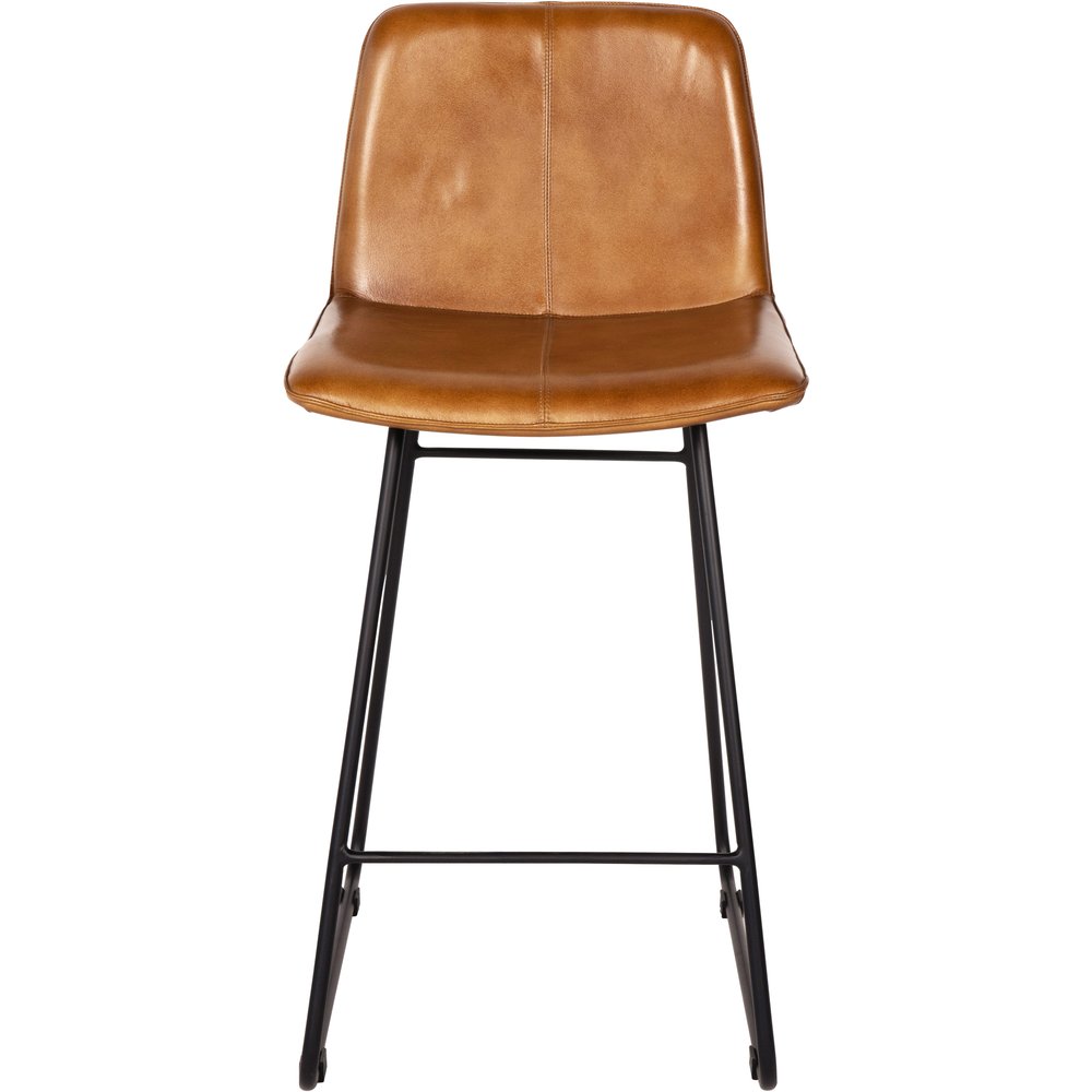 Libra Interiors Pair of Robinson Leather Bar Stools in Cognac