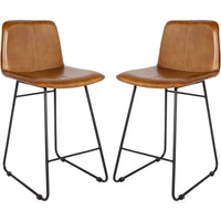 Libra Interiors Pair of Robinson Leather Bar Stools in Cognac