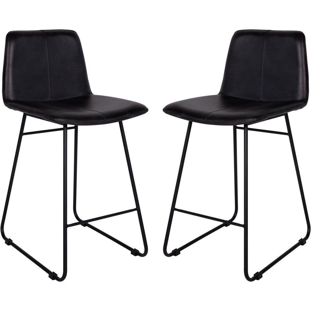 Libra Interiors Pair of Robinson Leather Bar Stools in Charcoal