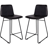 Libra Interiors Pair of Robinson Leather Bar Stools in Charcoal