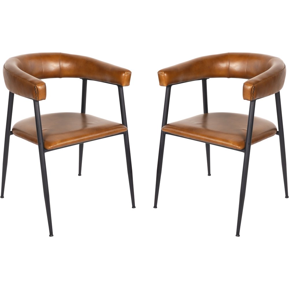 Libra Interiors Pair of Churchill Leather Dining Chairs in Cognac