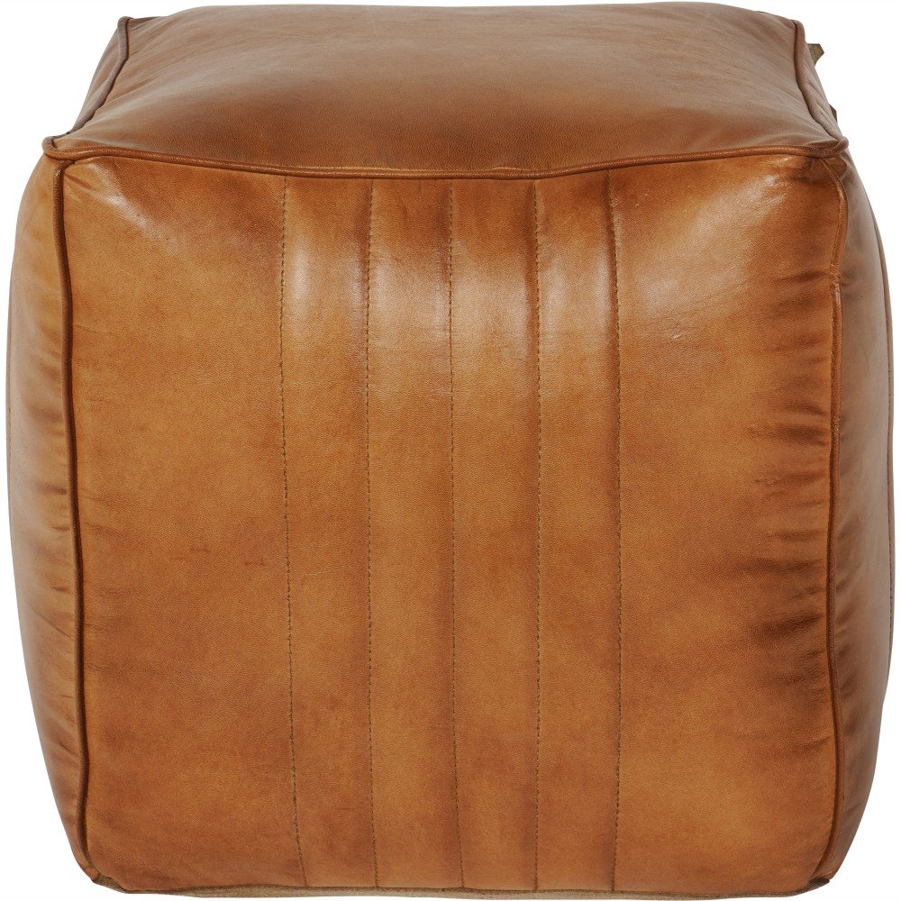 Libra Interiors Cube Leather Pouffe in Cognac