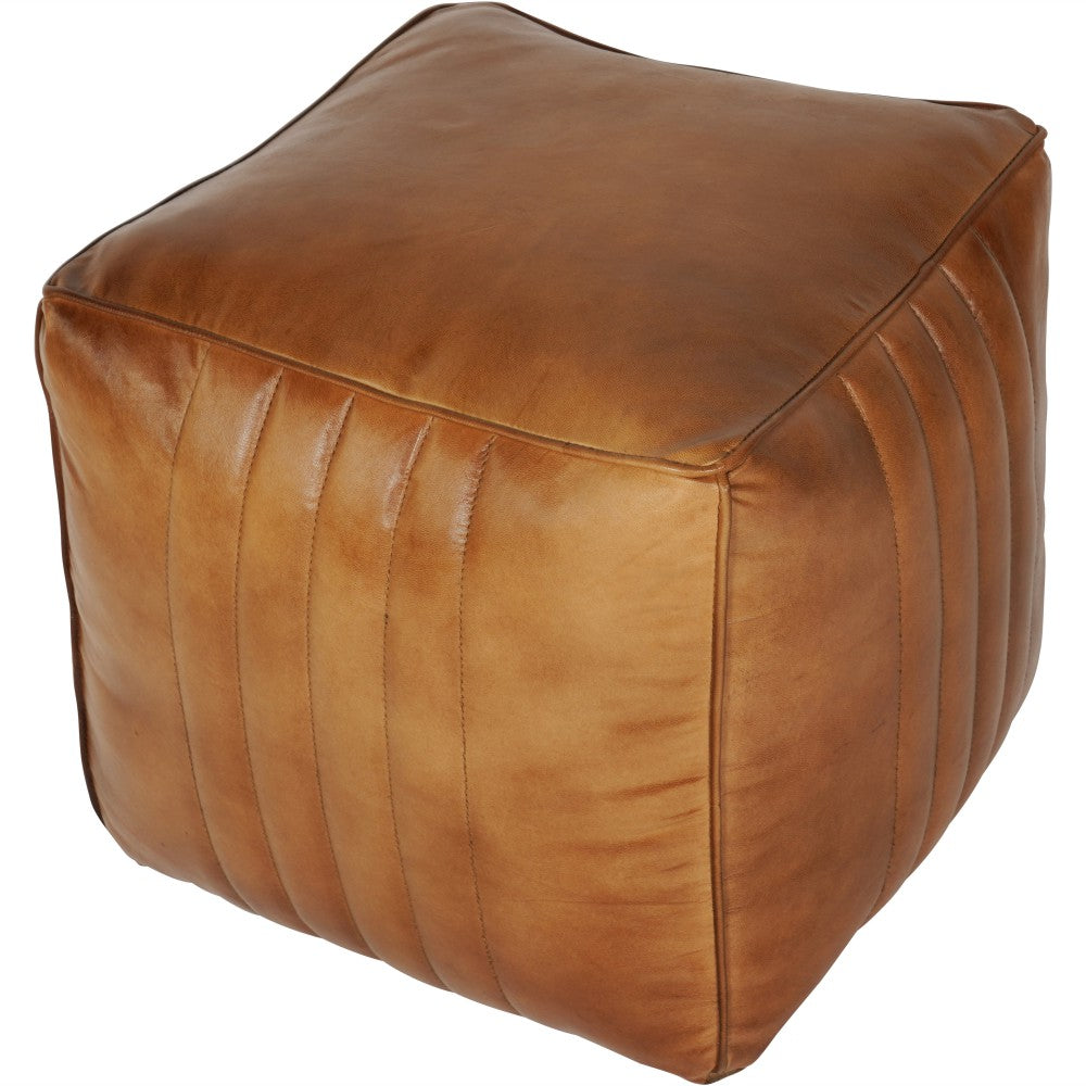 Libra Interiors Cube Leather Pouffe in Cognac