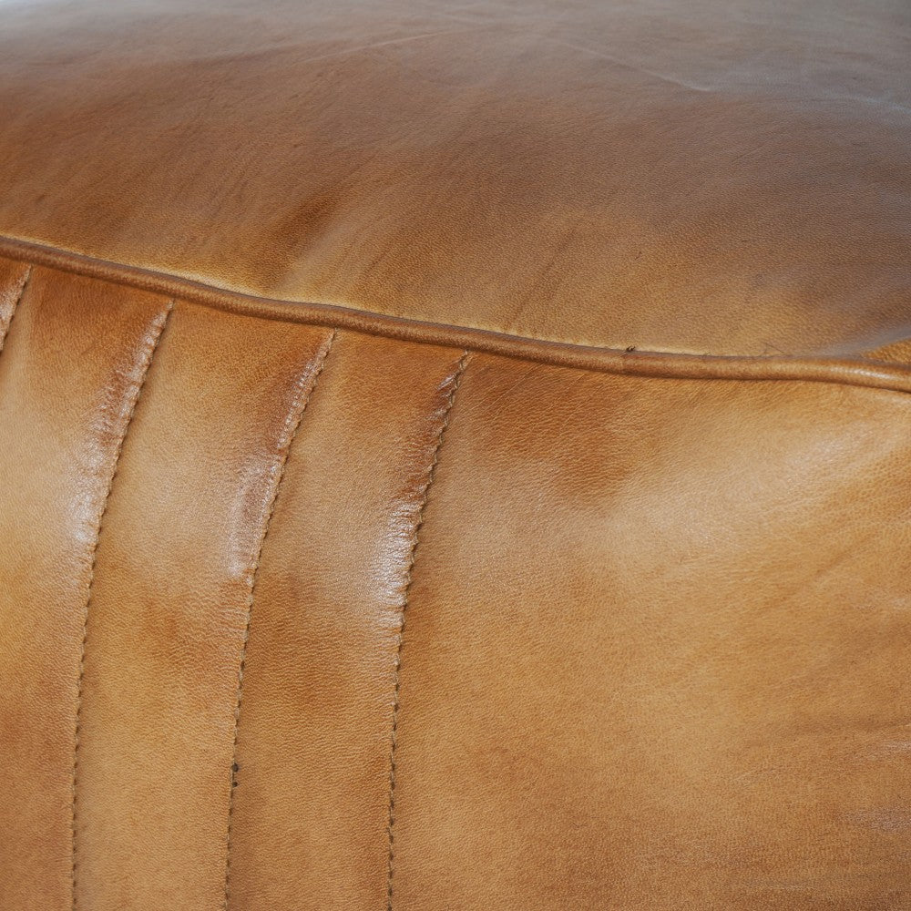 Libra Interiors Cube Leather Pouffe in Cognac