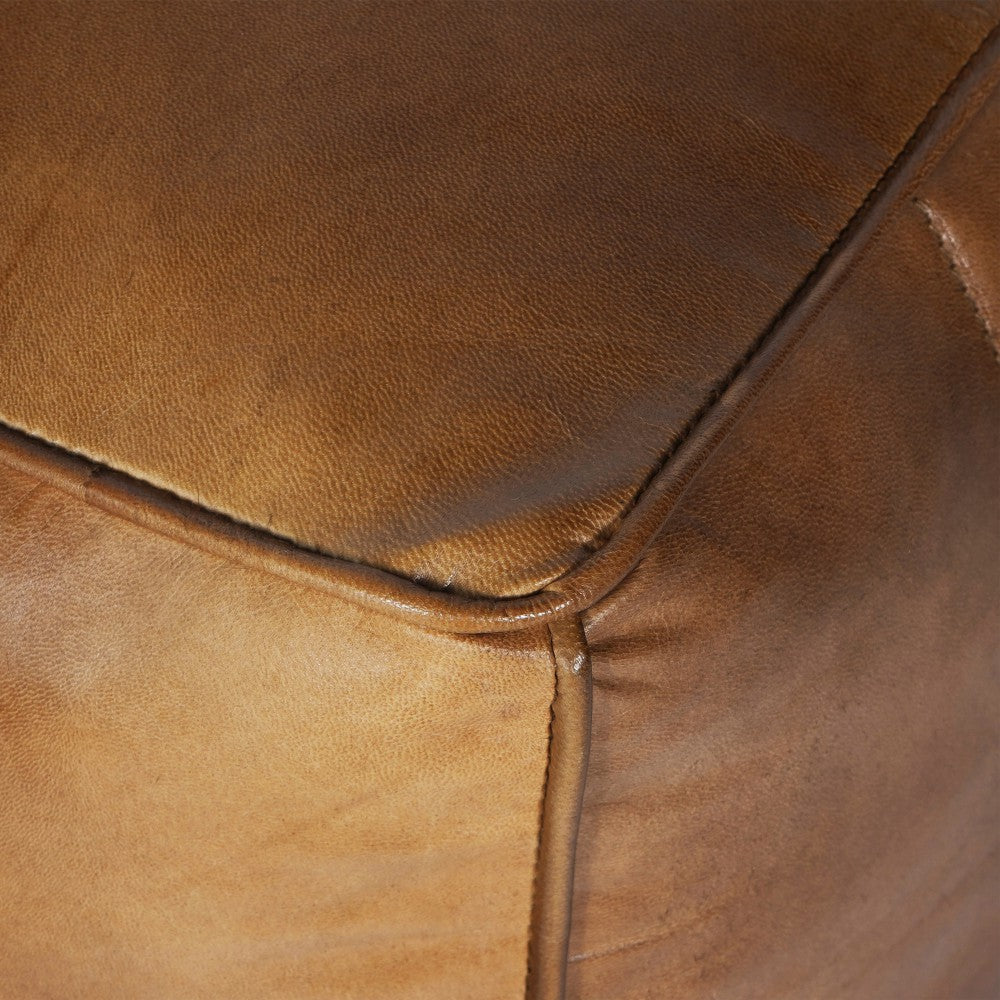 Libra Interiors Cube Leather Pouffe in Cognac