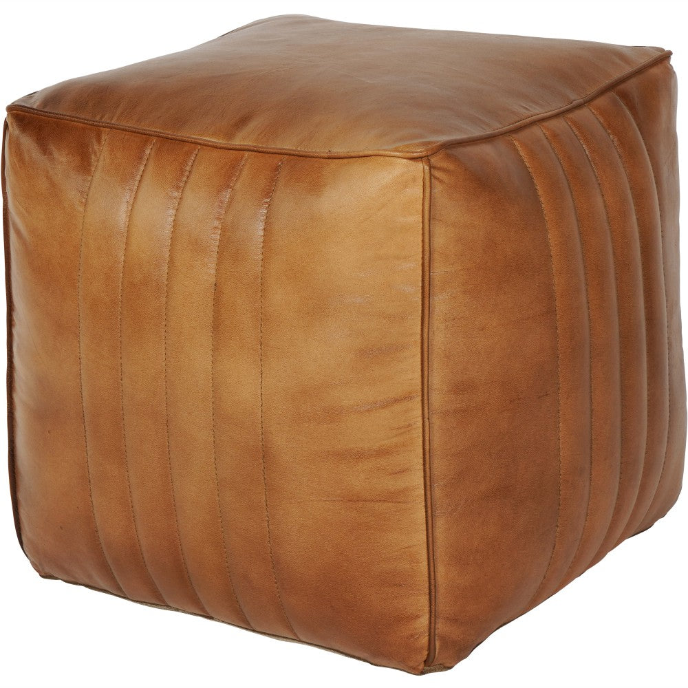 Libra Interiors Cube Leather Pouffe in Cognac
