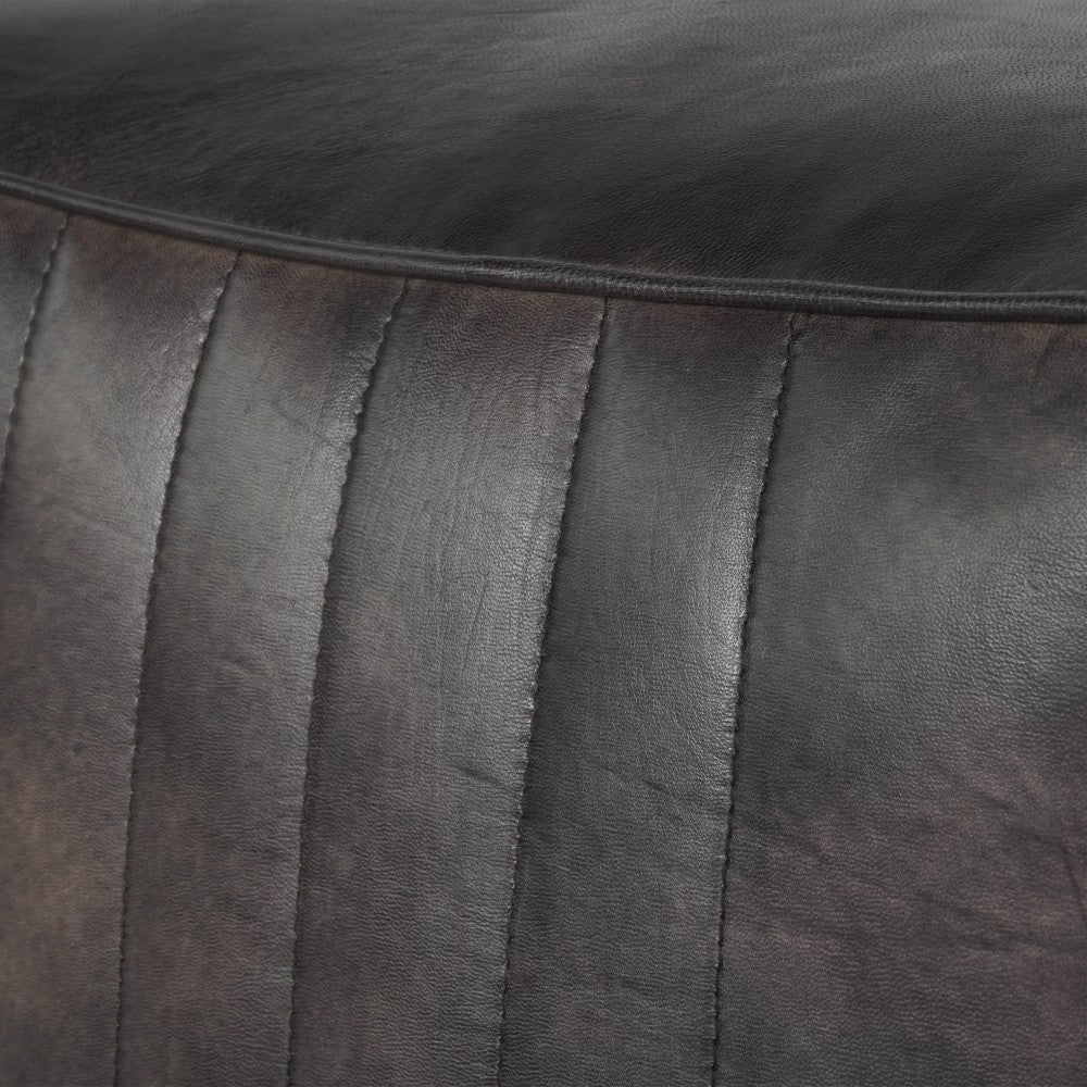 Libra Interiors Cube Leather Pouffe in Charcoal