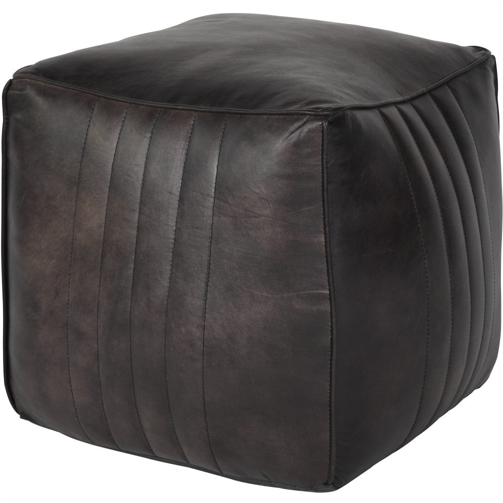 Libra Interiors Cube Leather Pouffe in Charcoal
