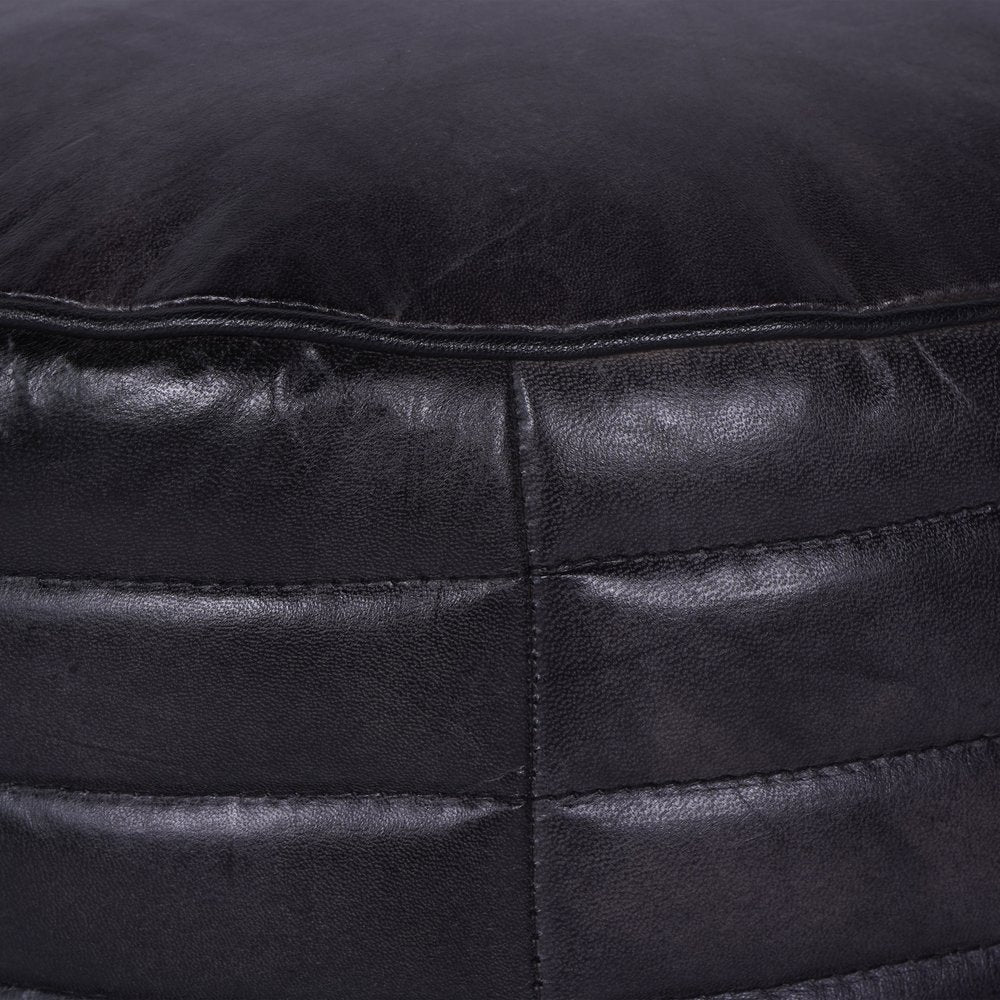 Libra Interiors Round Leather Pouffe in Charcoal