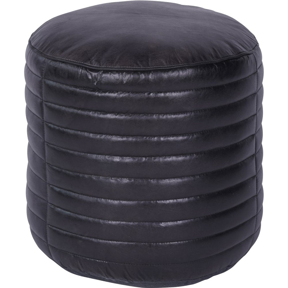 Libra Interiors Round Leather Pouffe in Charcoal