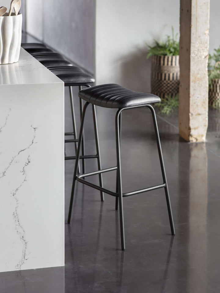 Pair of Arthur Leather Bar Stools - Charcoal Libra 2