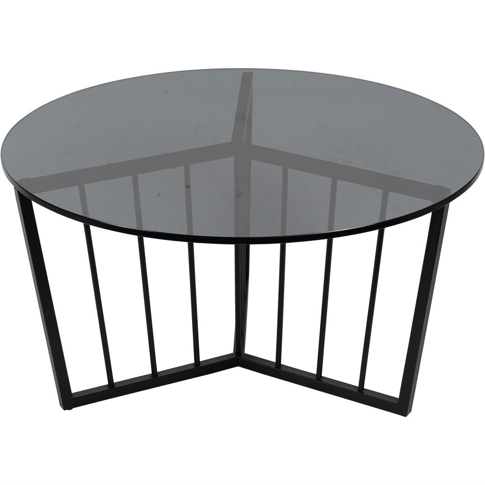 Libra Interiors Abington Black Frame and Tinted Glass Round Coffee Table - 80cm