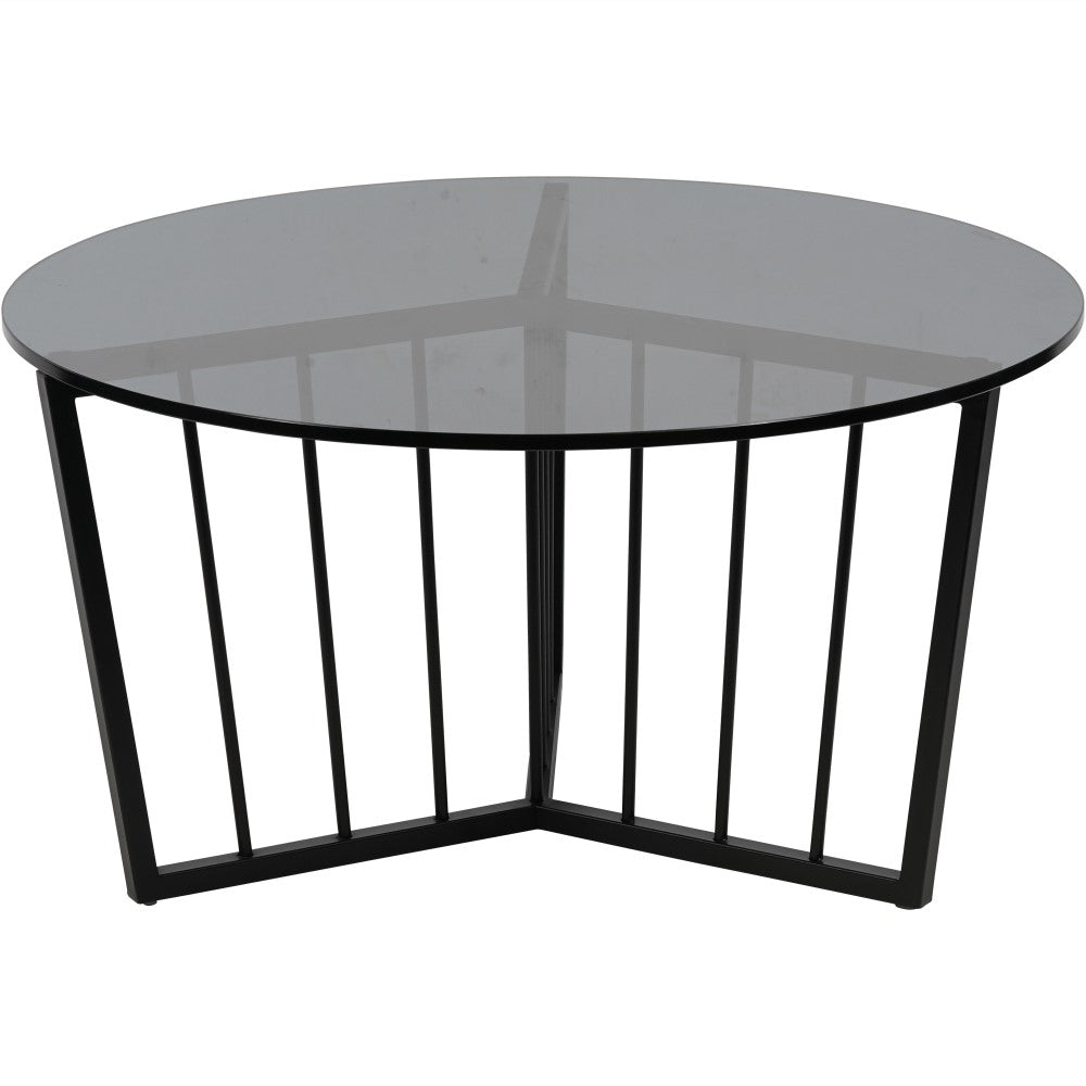  Libra-Libra Interiors Abington Black Frame and Tinted Glass Round Coffee Table - 80cm-Black 941 