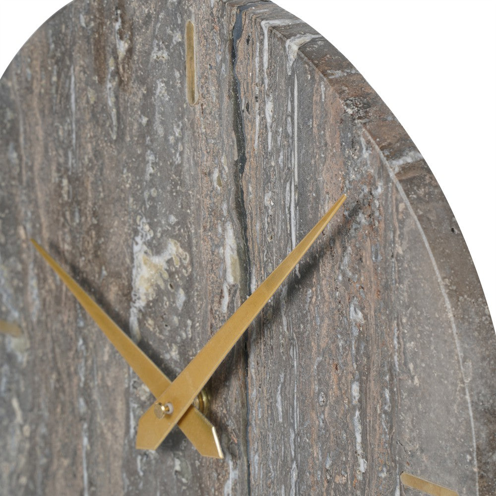 Libra Interiors Dark Travertine Mantle Clock on Gold Stand