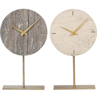 Libra Interiors Dark Travertine Mantle Clock on Gold Stand