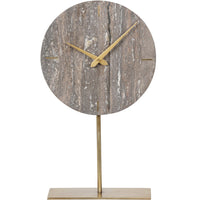 Libra Interiors Dark Travertine Mantle Clock on Gold Stand