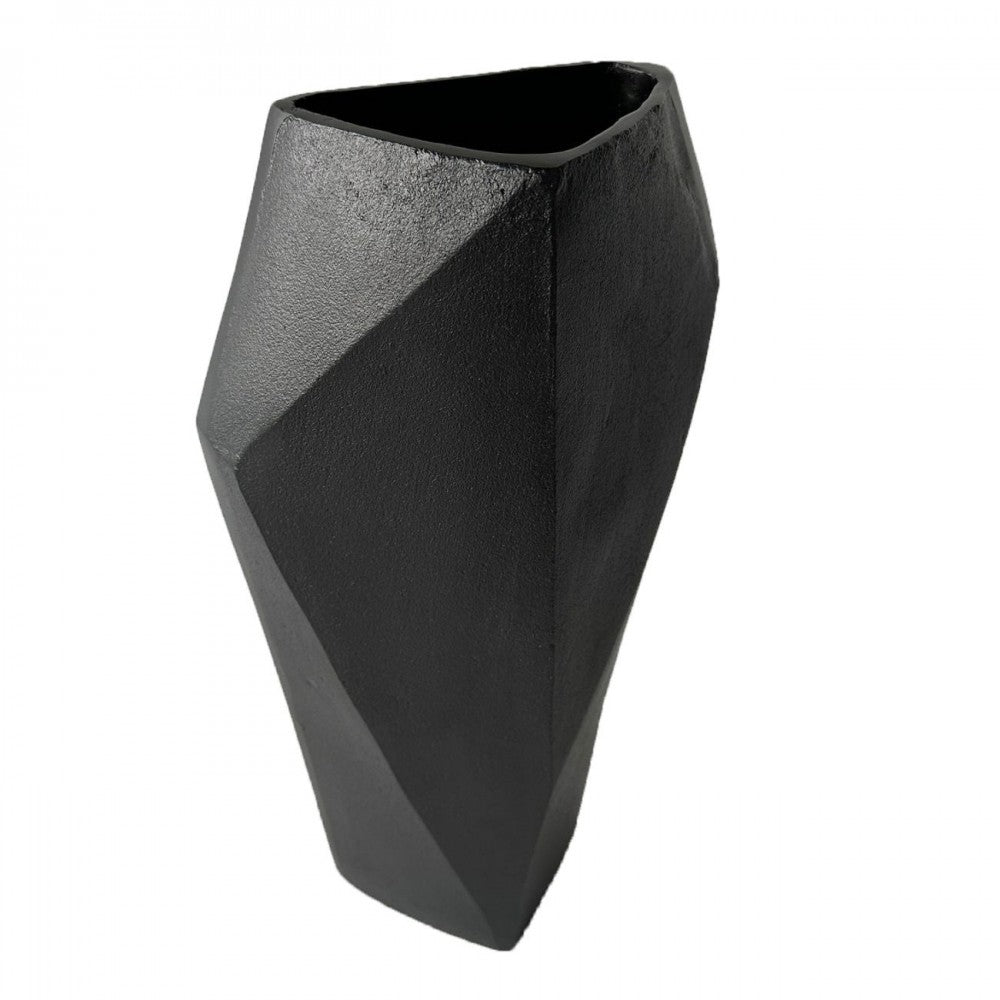 Libra Interiors Cast Aluminium Faceted Black Vase