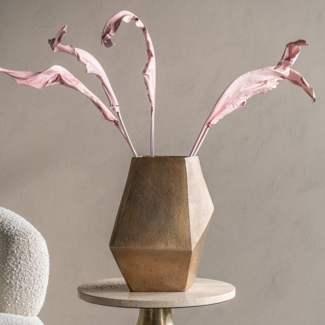 Cast Aluminium Faceted Vase - Antique Brass Libra 2