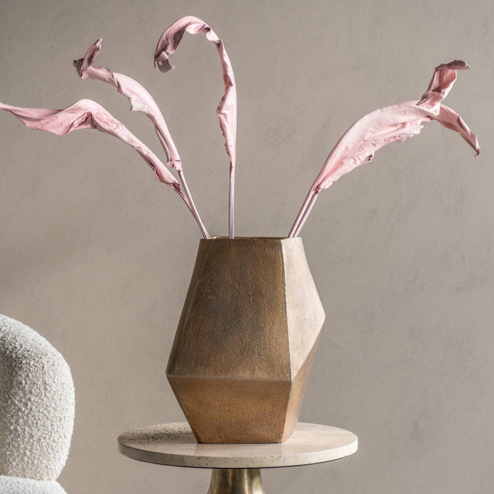 Cast Aluminium Faceted Vase - Antique Brass Libra 2