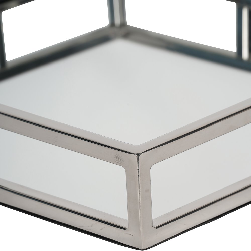  Libra-Libra Interiors Shiny Finish Large Square Mirror Tray-Silver 445 
