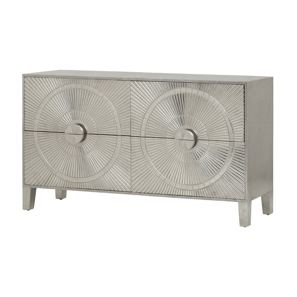 Libra Interiors Coco Silver Embossed Metal 4 Drawer Sideboard