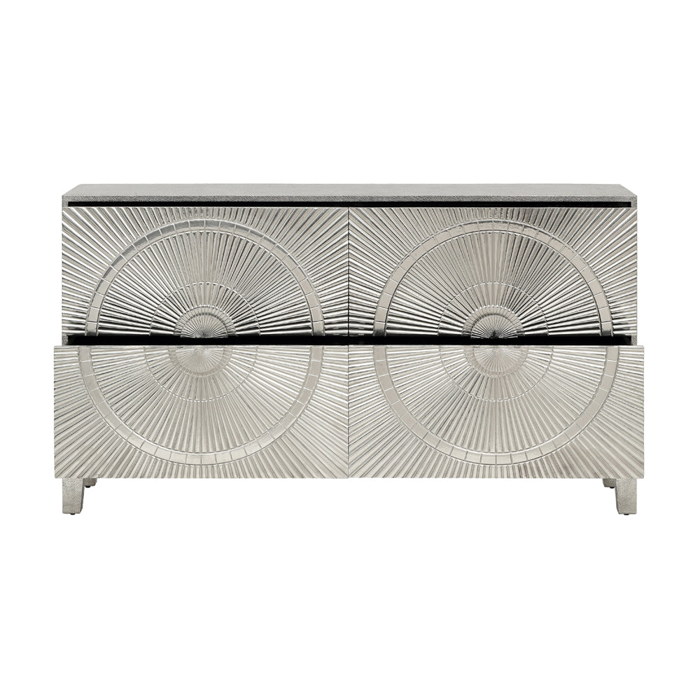 Libra Interiors Coco Silver Embossed Metal 4 Drawer Sideboard