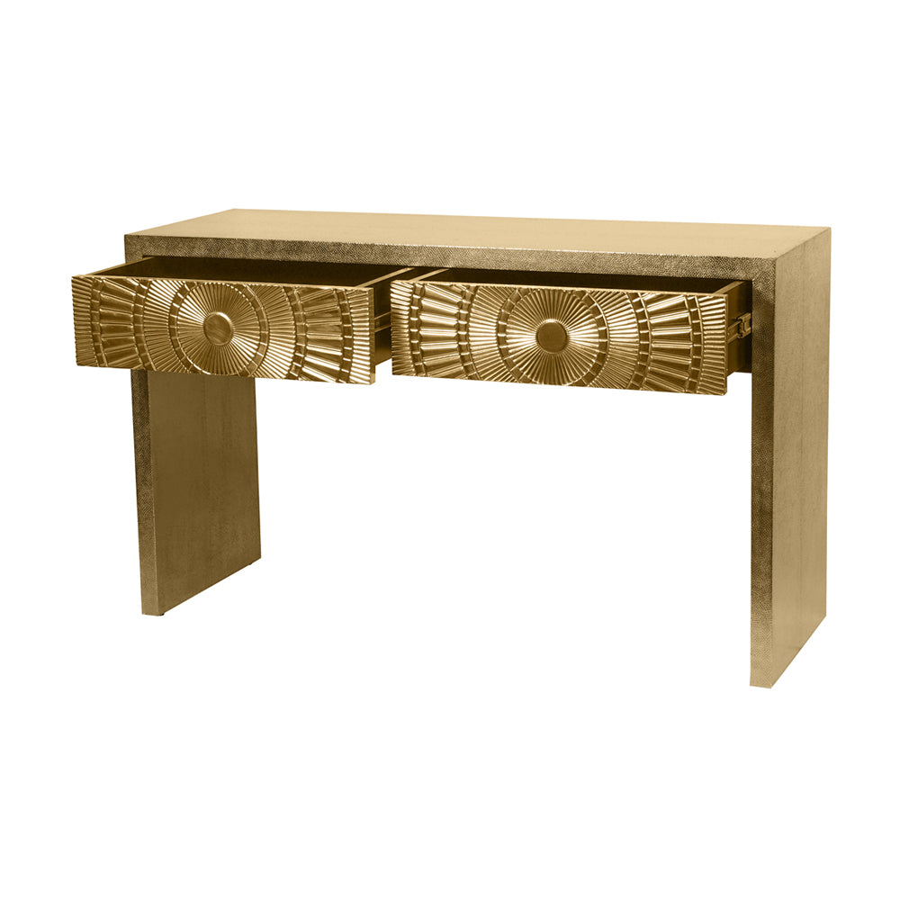 Libra Interiors Coco Gold Embossed Metal Console Table