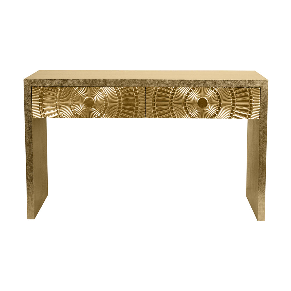 Libra Interiors Coco Gold Embossed Metal Console Table