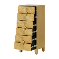 Libra Interiors Coco Gold Embossed Metal 6 Drawer Tall Boy