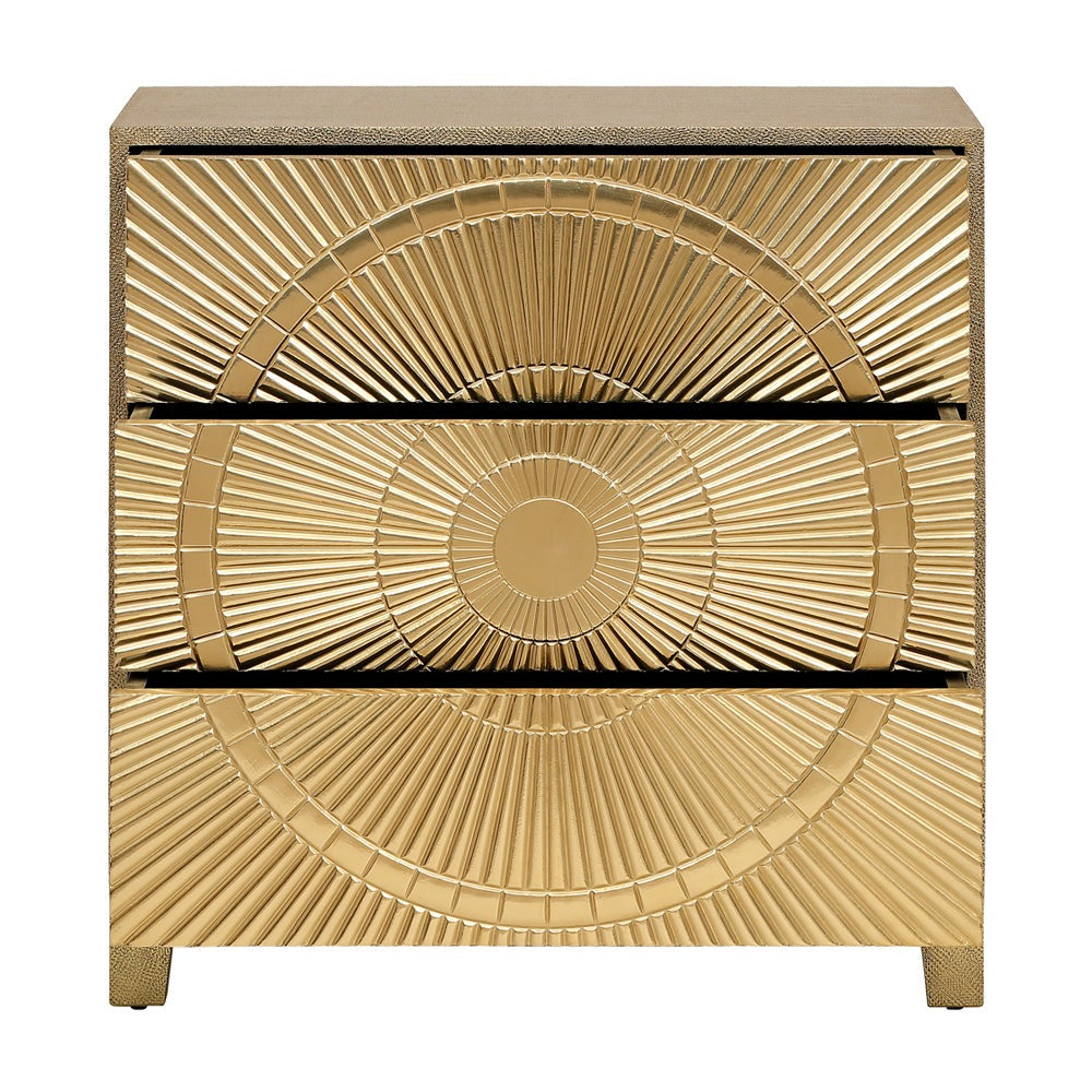 Libra Interiors Coco Gold Embossed Metal 3 Drawer Chest