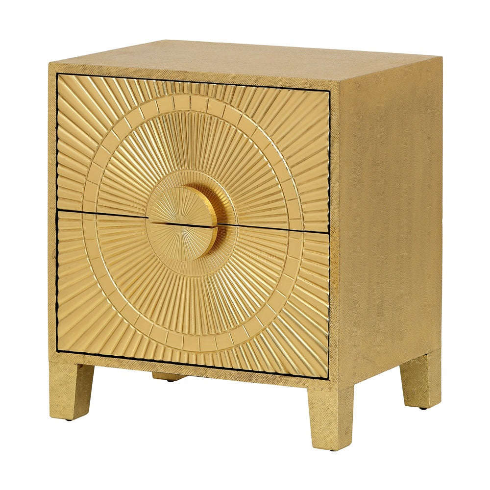 Libra Interiors Coco Gold Embossed Metal 2 Drawer Bedside Table