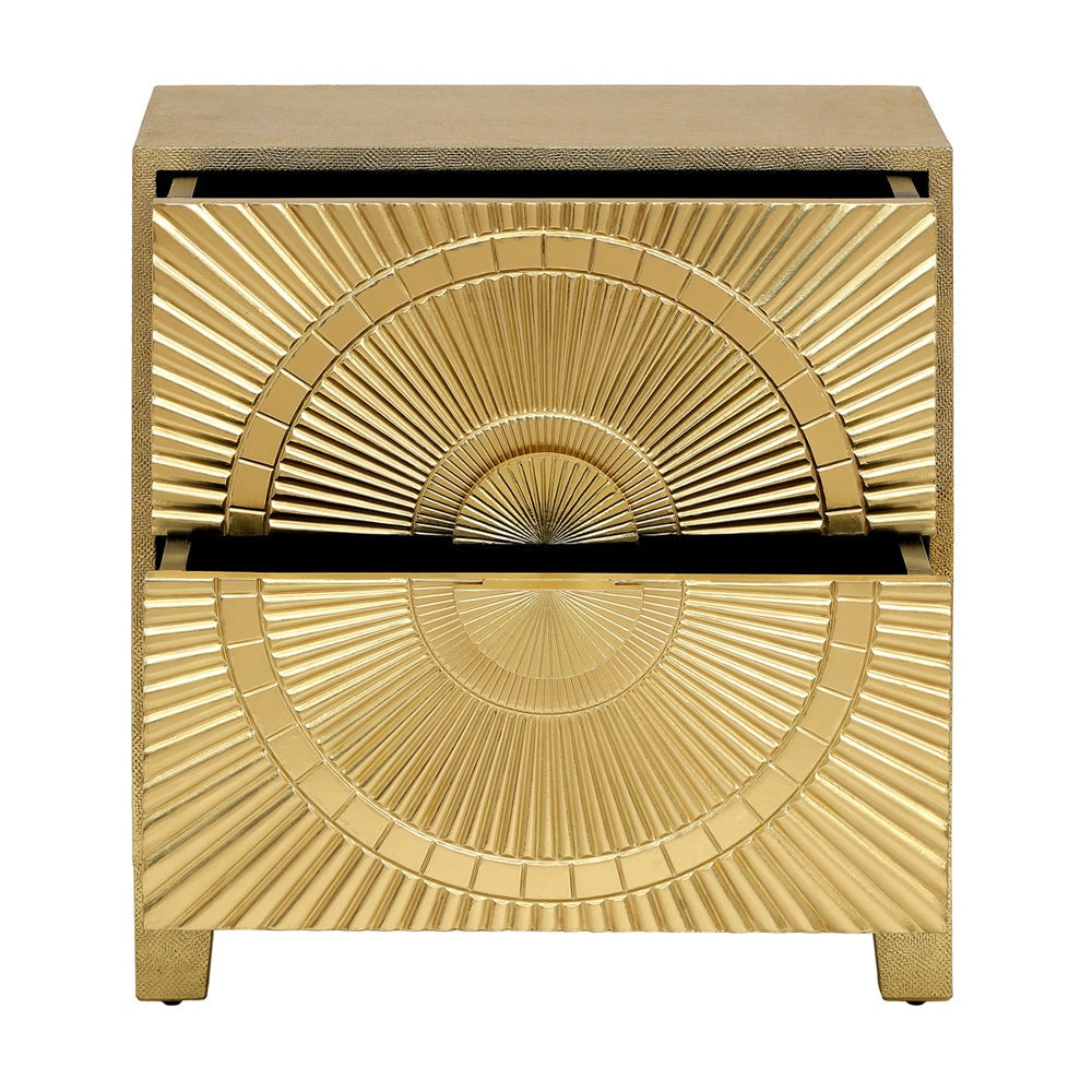 Libra Interiors Coco Gold Embossed Metal 2 Drawer Bedside Table