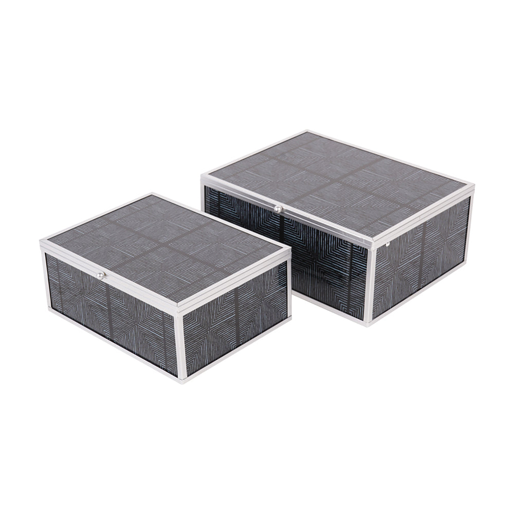 Libra Interiors Squares Pattern Set of 2 Decorative Boxes