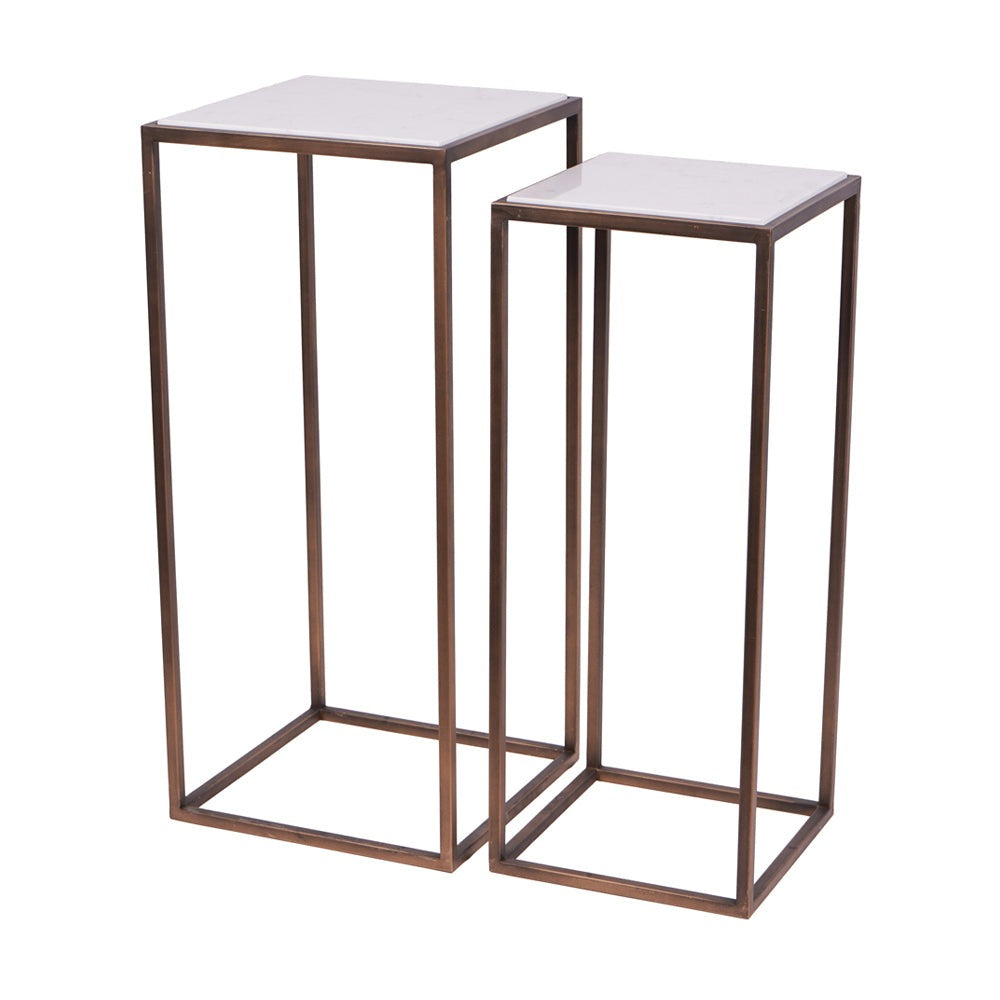 Libra Interiors Hylas Antique Copper & Ceramic Set of 2 Side Tables