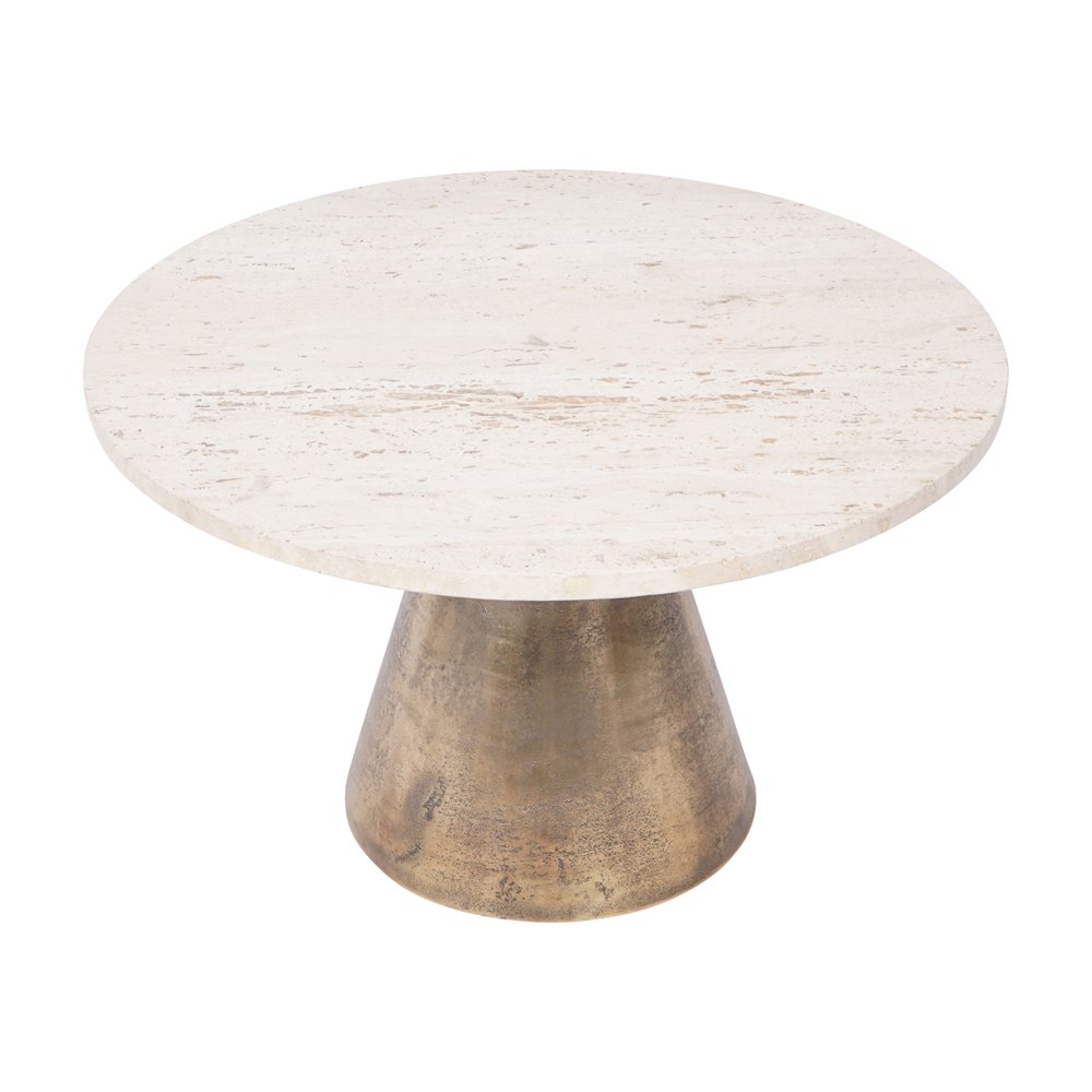 Libra Interiors Clifton II Antique Brass and Light Travertine 60cm Coffee Table