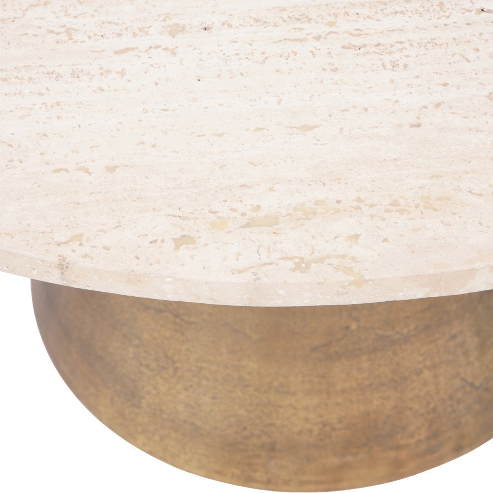 Libra Interiors Clifton II Antique Brass and Light Travertine 75cm Coffee Table