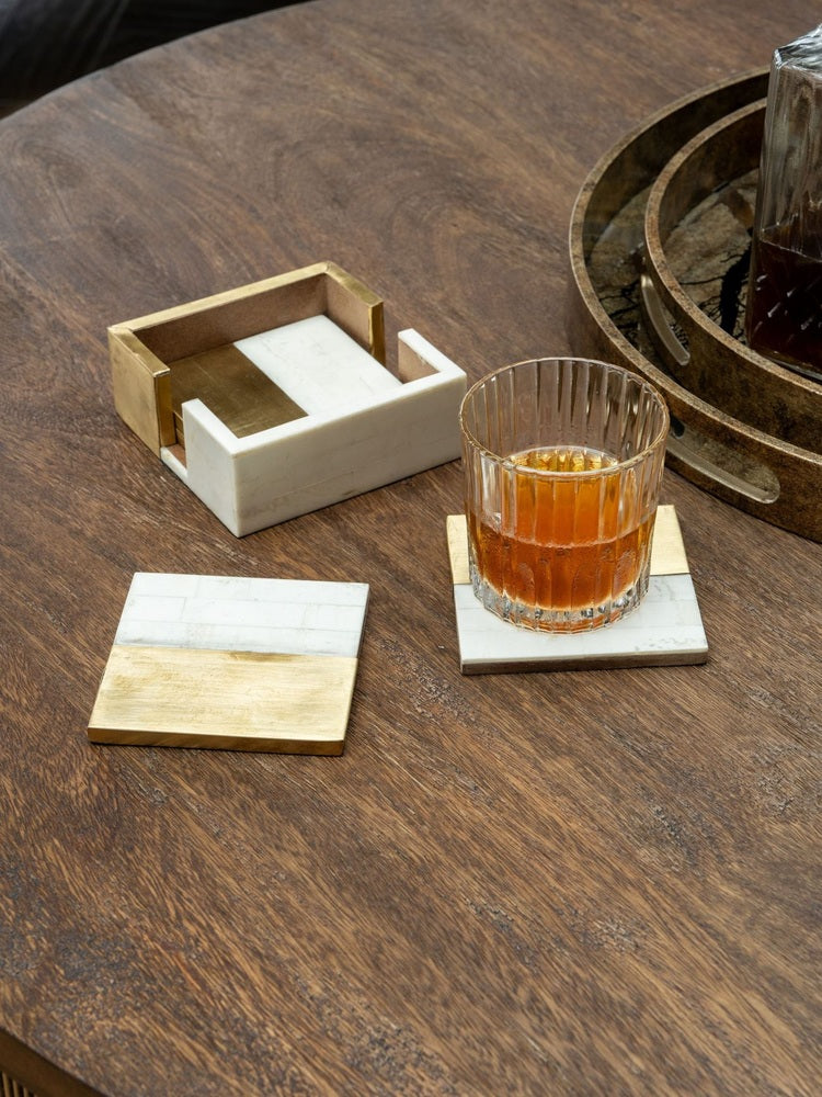 Set of 4 Brass & White Coasters