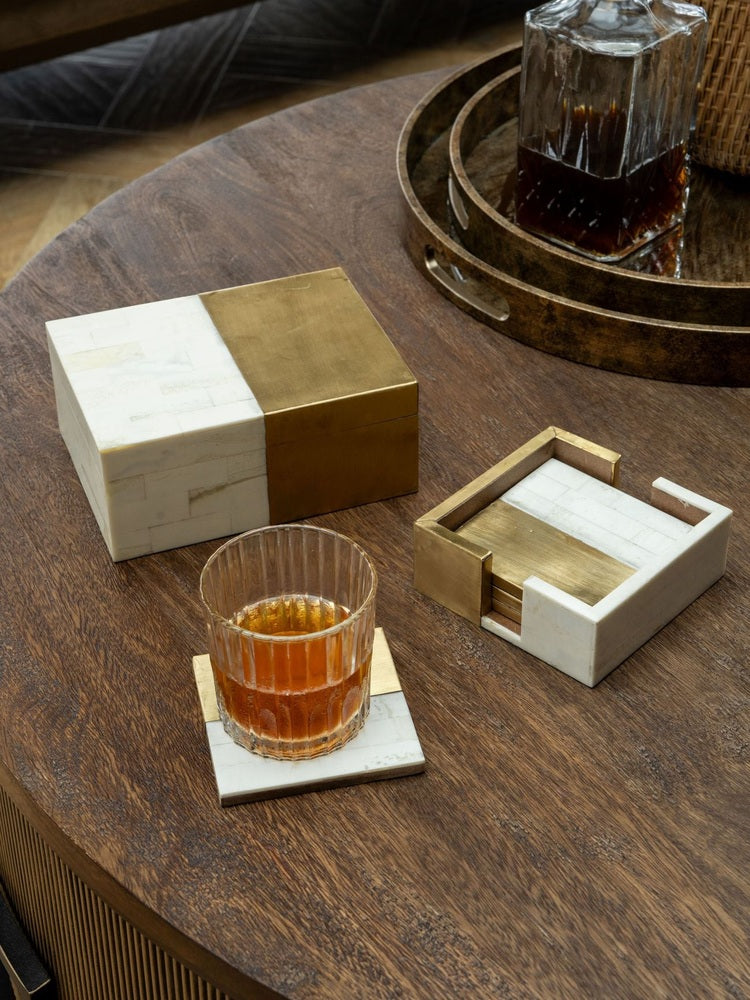 Set of 4 Brass & White Coasters