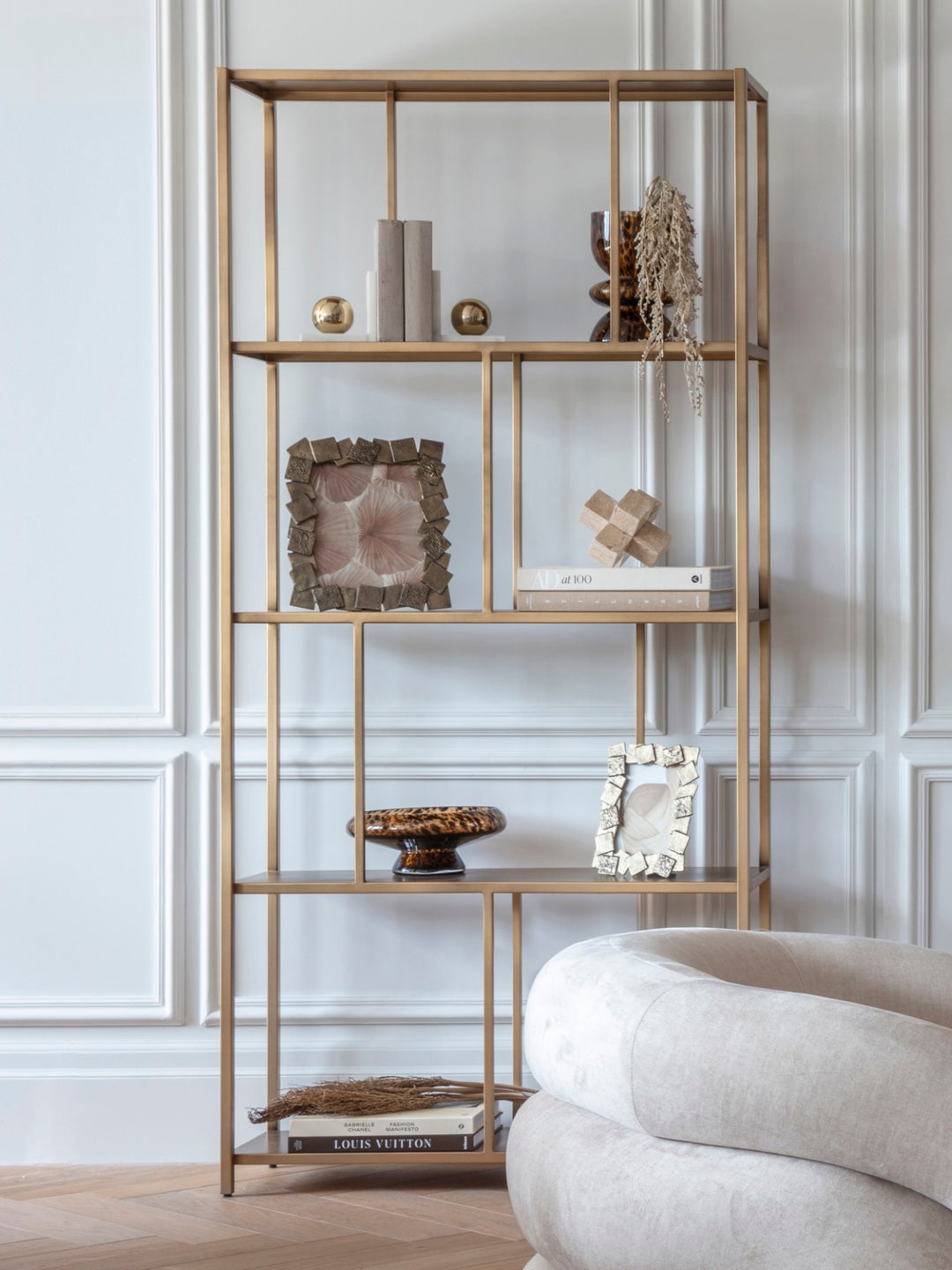 Brooks Tall Shelving Unit - Brushed Champagne
