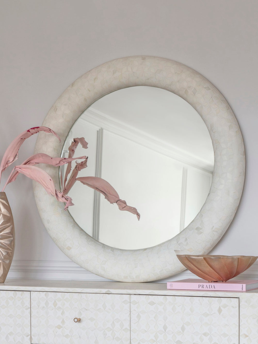 Aspen Bone Inlay Round Mirror - 100cm Libra 2