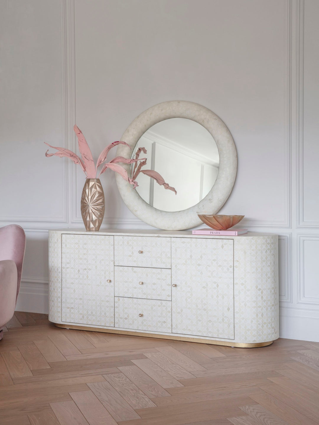 Aspen Bone Inlay Round Mirror - 100cm Libra 3