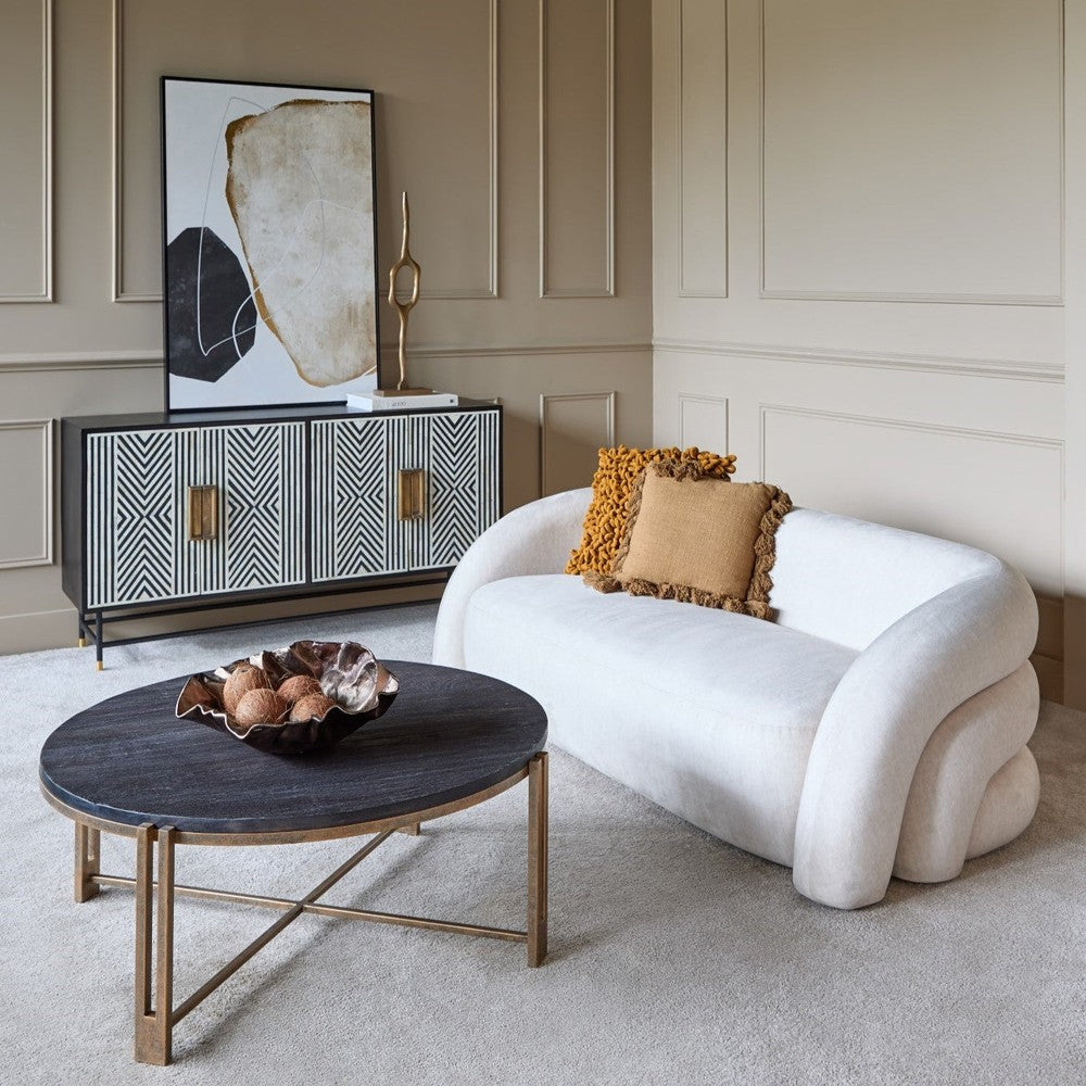 Casa Velvet Upholstered Curved Two Seater Sofa - Cream Libra 3