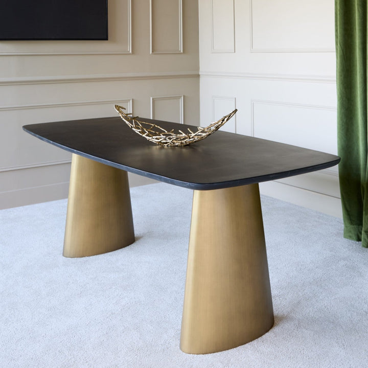 Caldera Marble Rectangular Dining Table - Black & Brass Libra 3