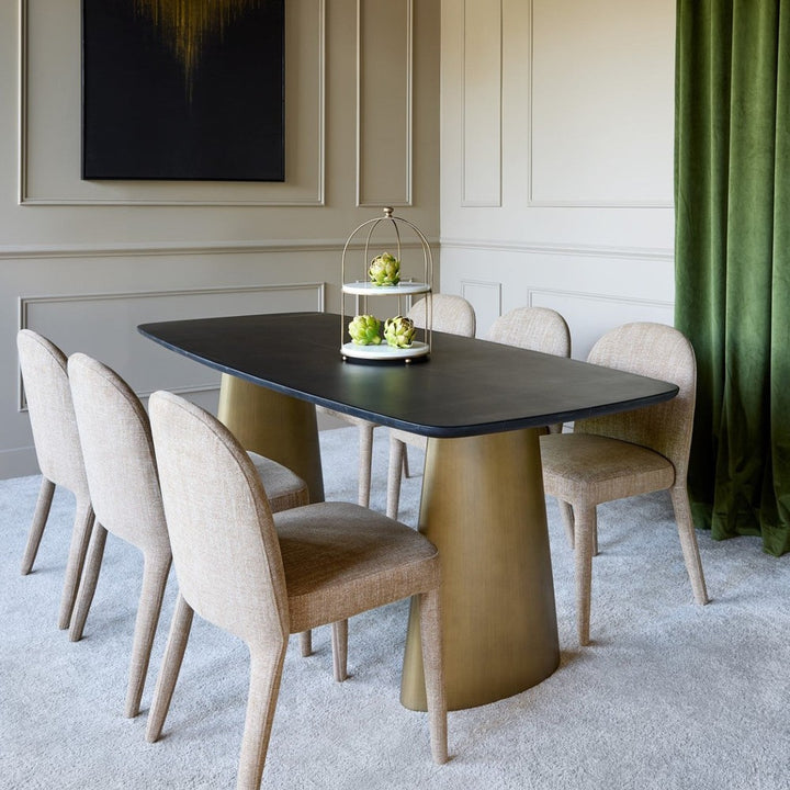 Caldera Marble Rectangular Dining Table - Black & Brass Libra 2