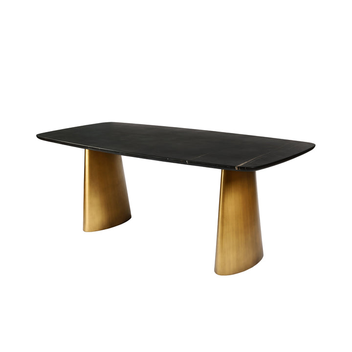 Caldera Marble Rectangular Dining Table - Black & Brass Libra 4