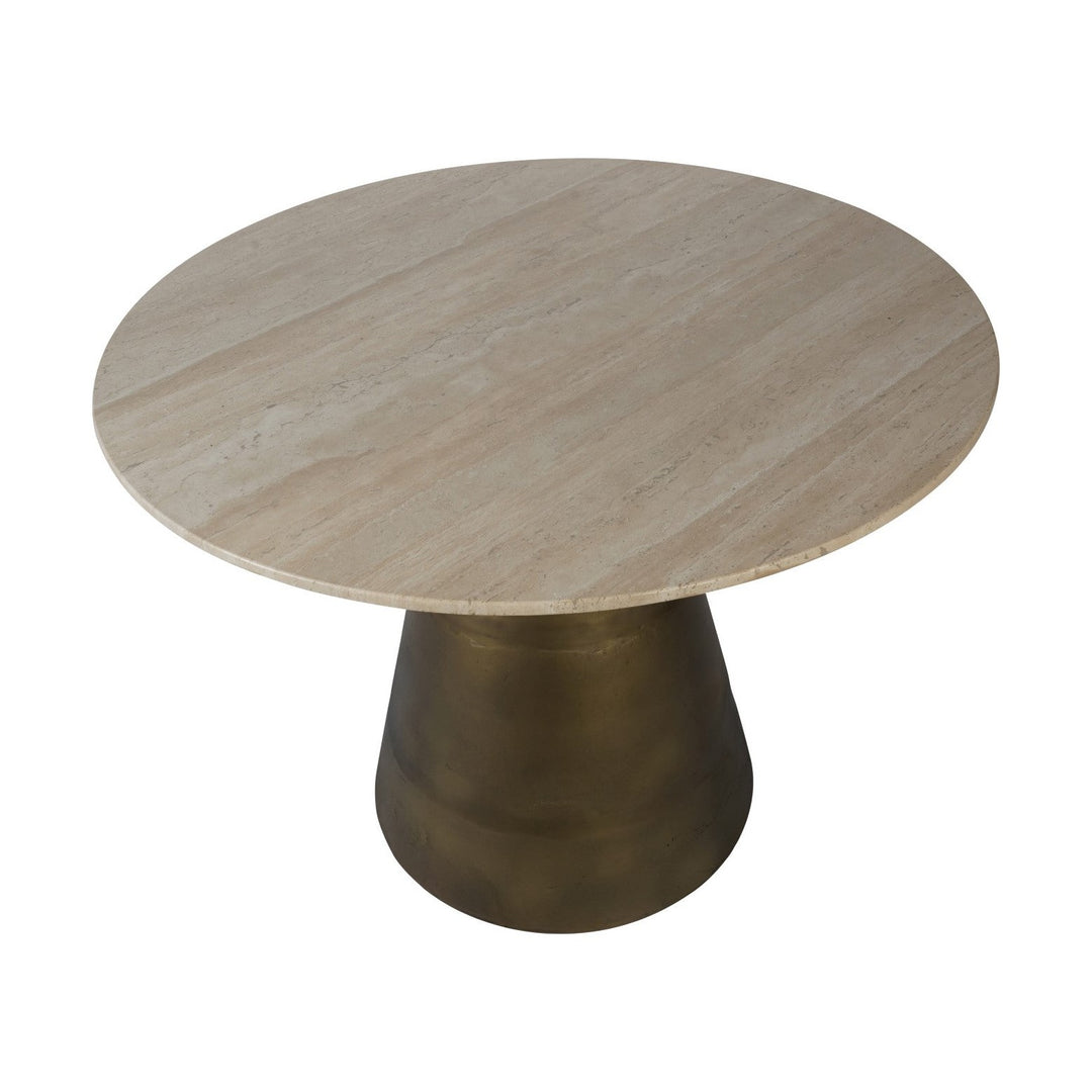 Clifton II Light Travertine Round Dining Table - Brass Libra 3