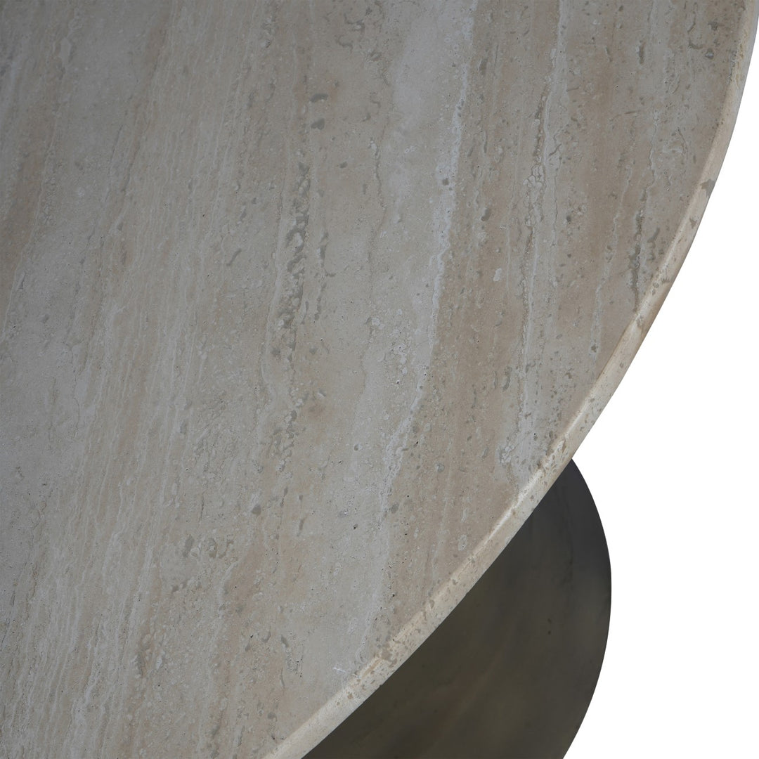 Clifton II Light Travertine Round Dining Table - Brass Libra 4