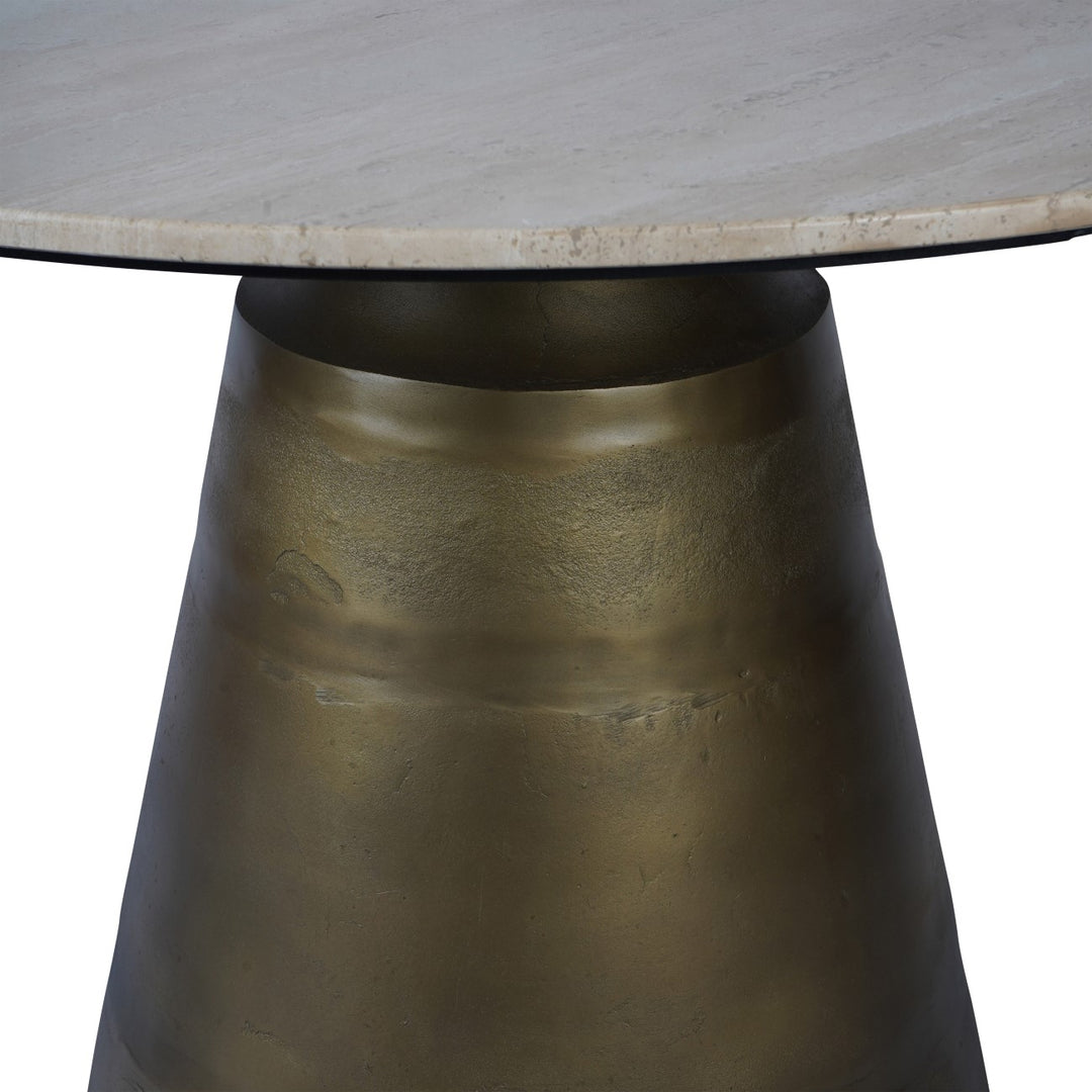 Clifton II Light Travertine Round Dining Table - Brass Libra 5