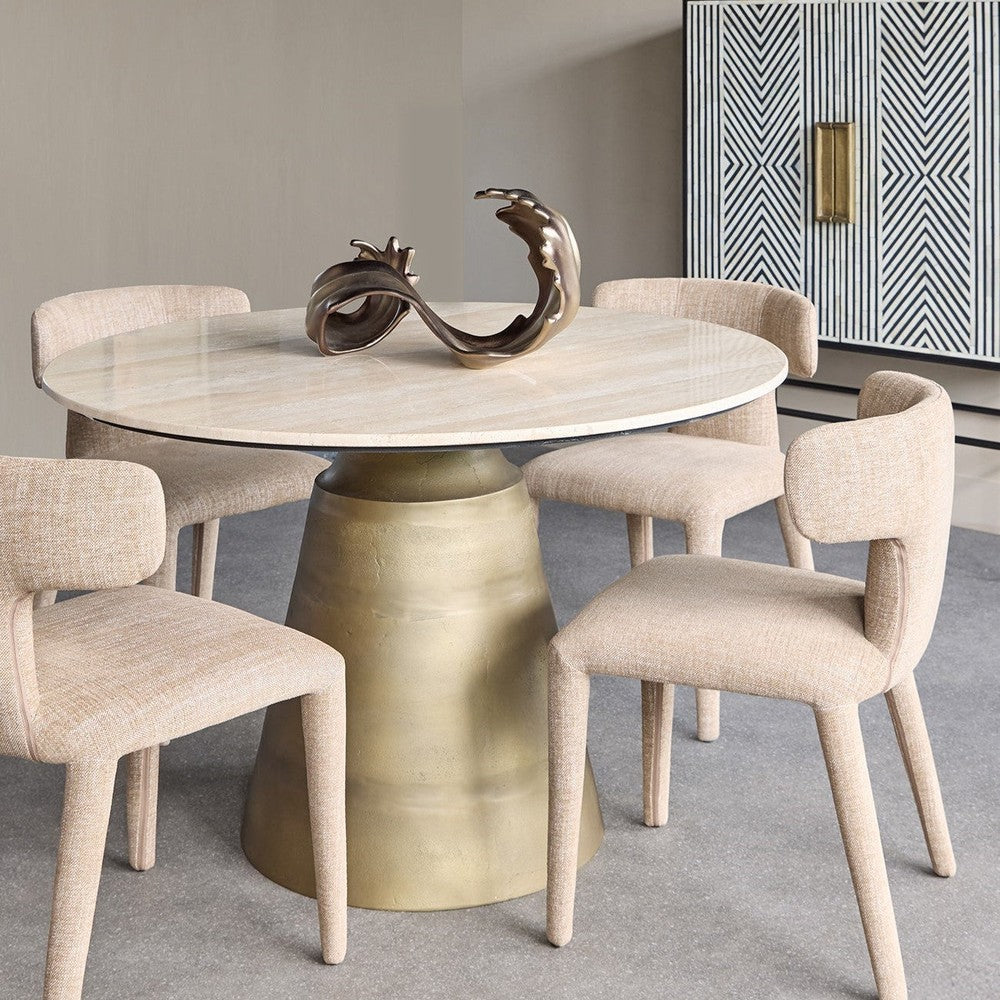Clifton II Light Travertine Round Dining Table - Brass Libra 2