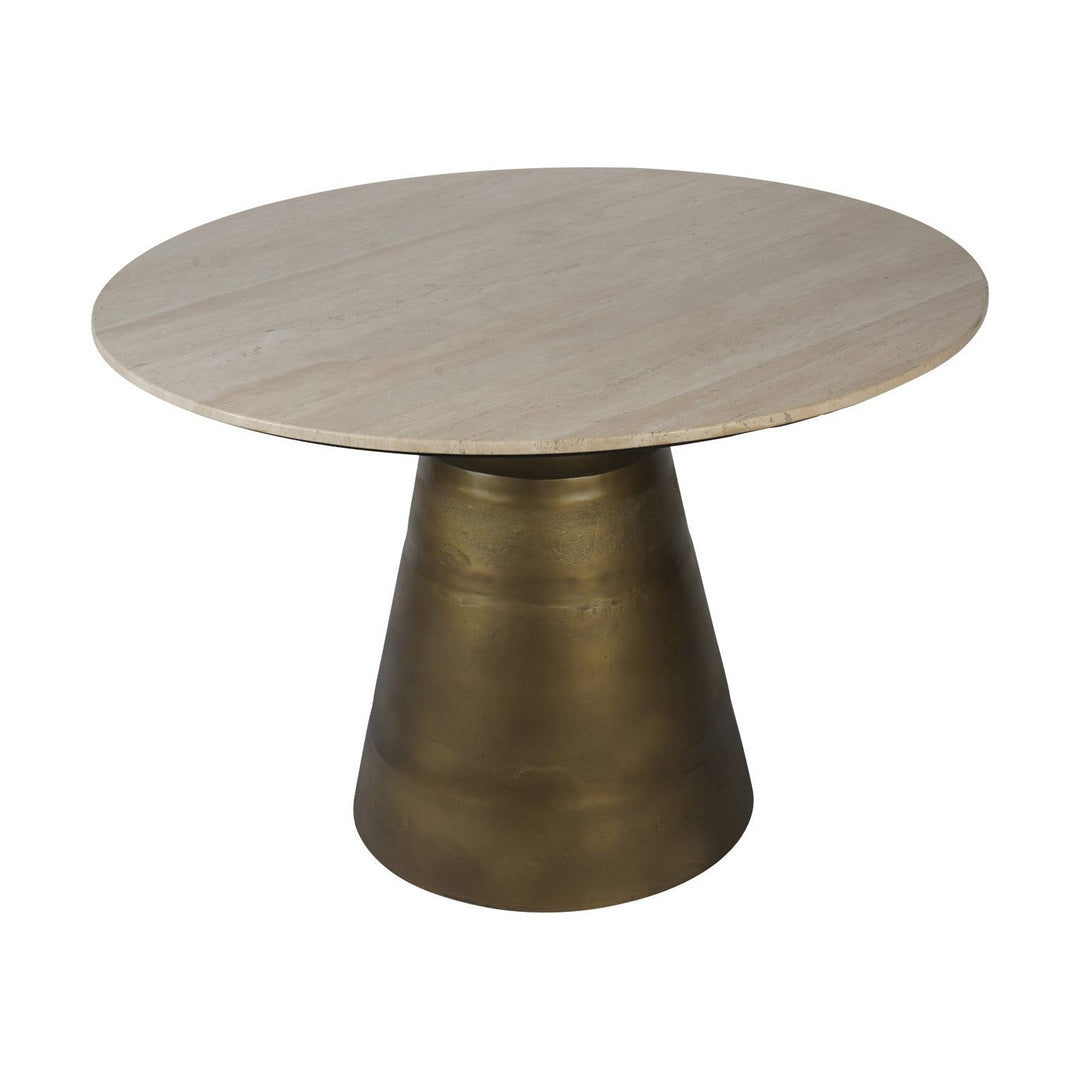 Clifton II Light Travertine Round Dining Table - Brass Libra 1